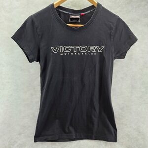 Victory Motorcycles Black TShirt Womens Medium Graphic White Red Logo Front Back